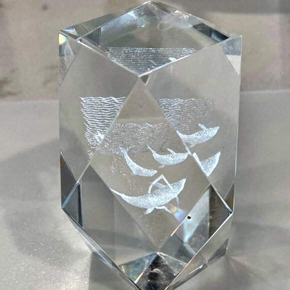 Clear Crystal Glass Paperweight Fish Swimming Through Heart Diamond Shape Angled - Picture 1 of 4